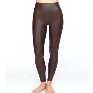Spanx Faux Leather Leggings Choclate Brown Metallic Pants Mocha Stretch XL